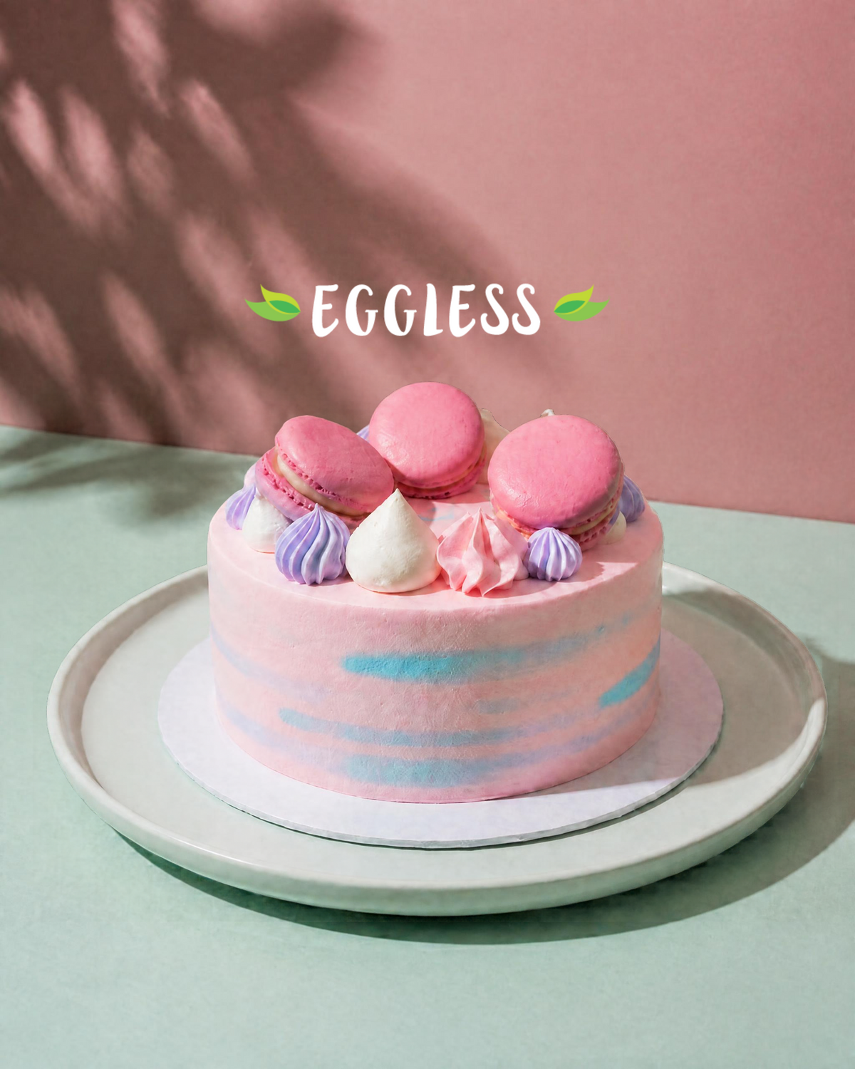 Eggless Strawberry Lychee Macaron Cake