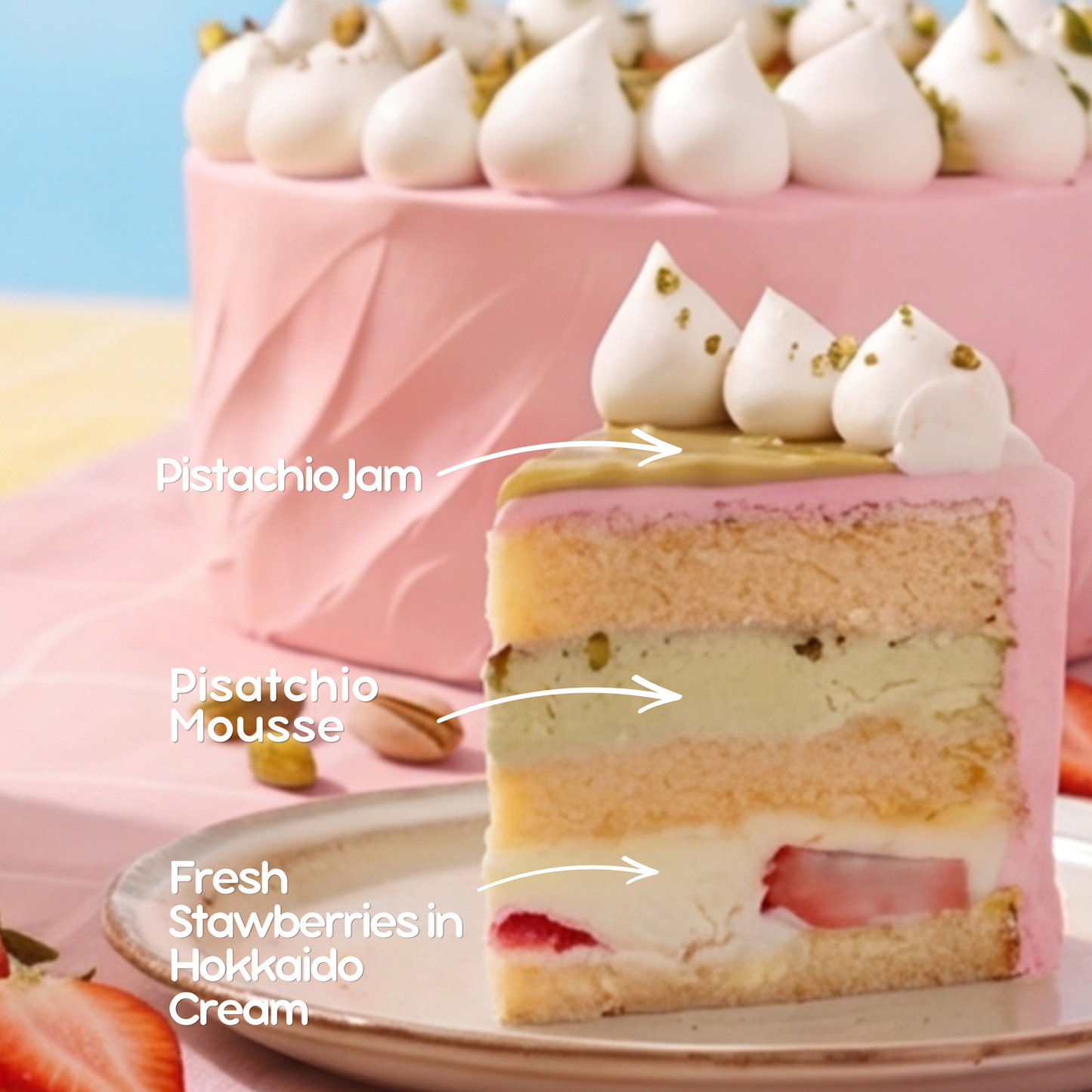 Strawberry Pistachio Cake (Next Day)
