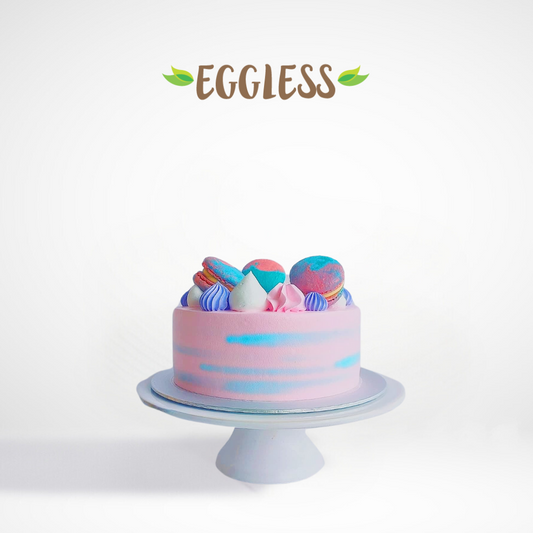 Eggless Strawberry Lychee Macaron Cake