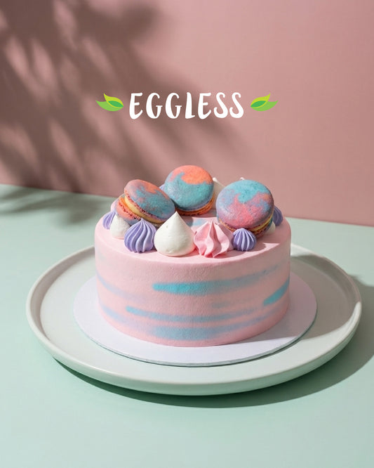Eggless Strawberry Lychee Macaron Cake (Next Day)