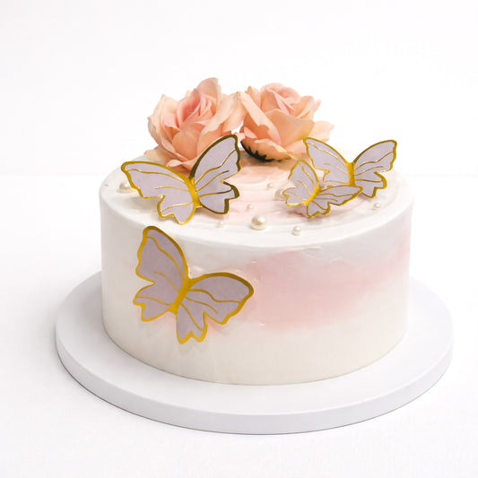 Pink Rose Butterflies Cake