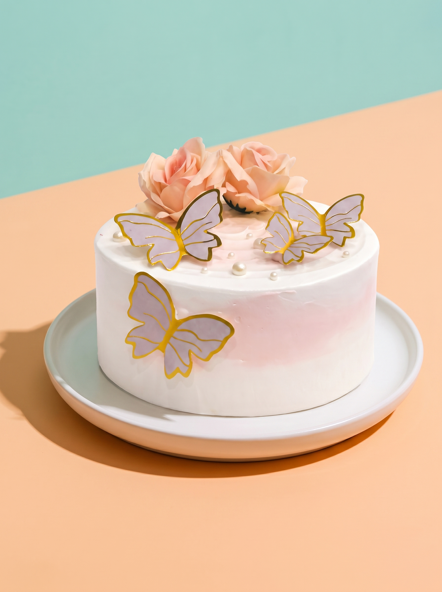 Pink Rose Butterflies Cake